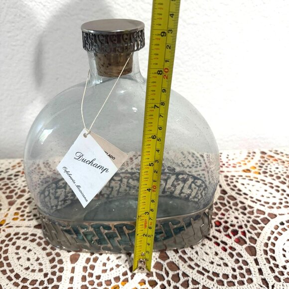 Duchamp Hand Blown Glass Decanter w/Nickel Plated Base and Cork Lid - Picture 3 of 12